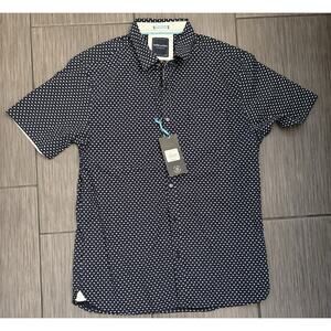 Across The Pond Men’s Button Up Short Sleeve Shirt Blue Floral Size XL Cotton